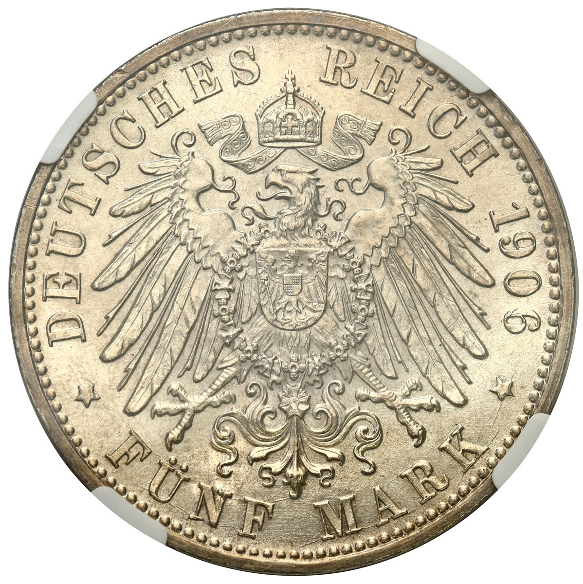 Niemcy, Badenia. 5 marek 1906, Karlsruhe NGC MS63 - PIĘKNE